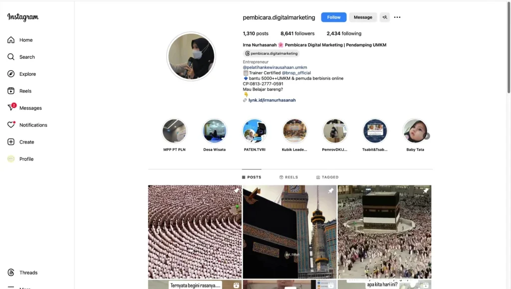 Profil Instagram Irna Nurhasanah BISA DIGITAL MARKETING